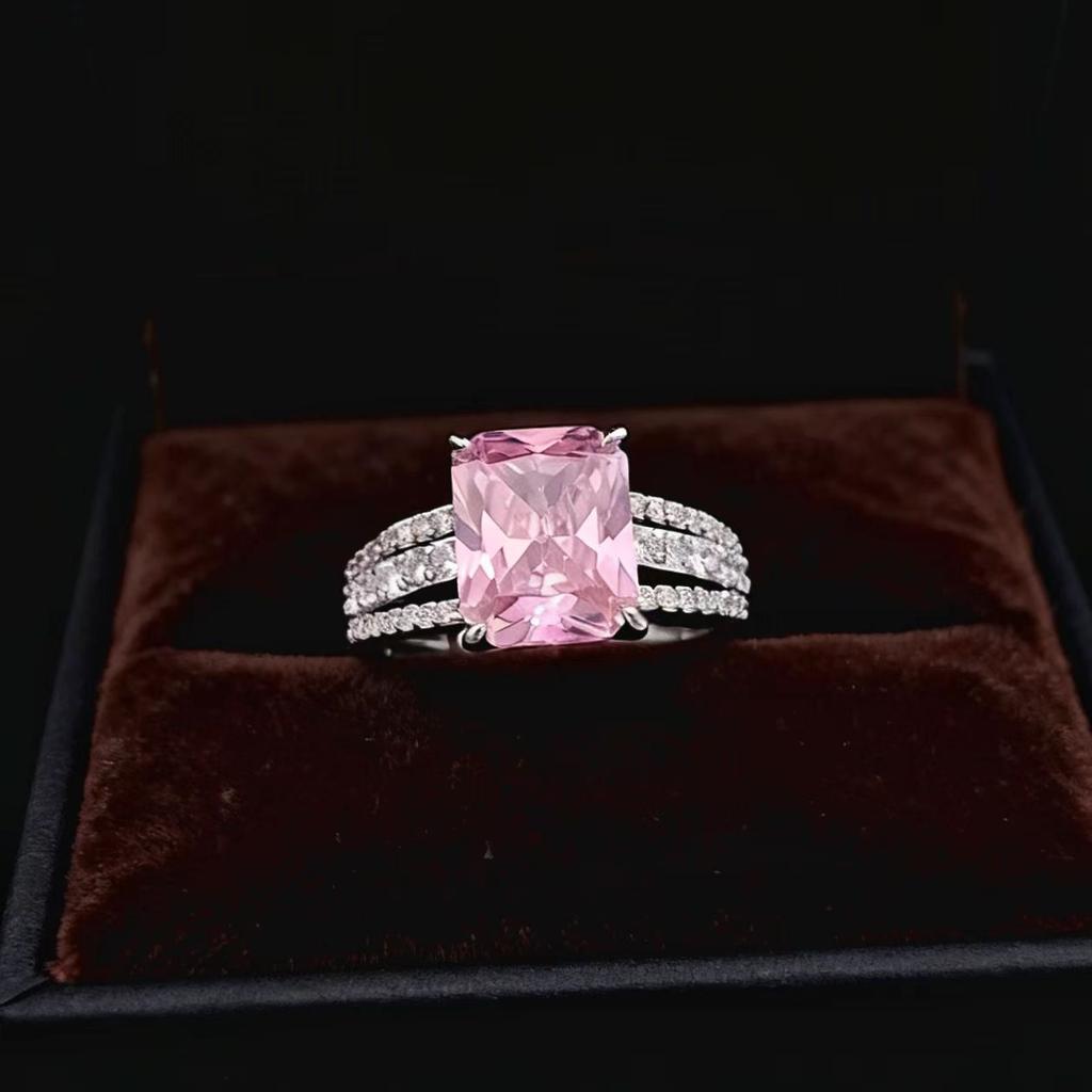 Sansheng Iii Square Women'S Ring Simulation 8X10 Rectangle Amethyst Ring Femininity High Carbon Diamond Ring