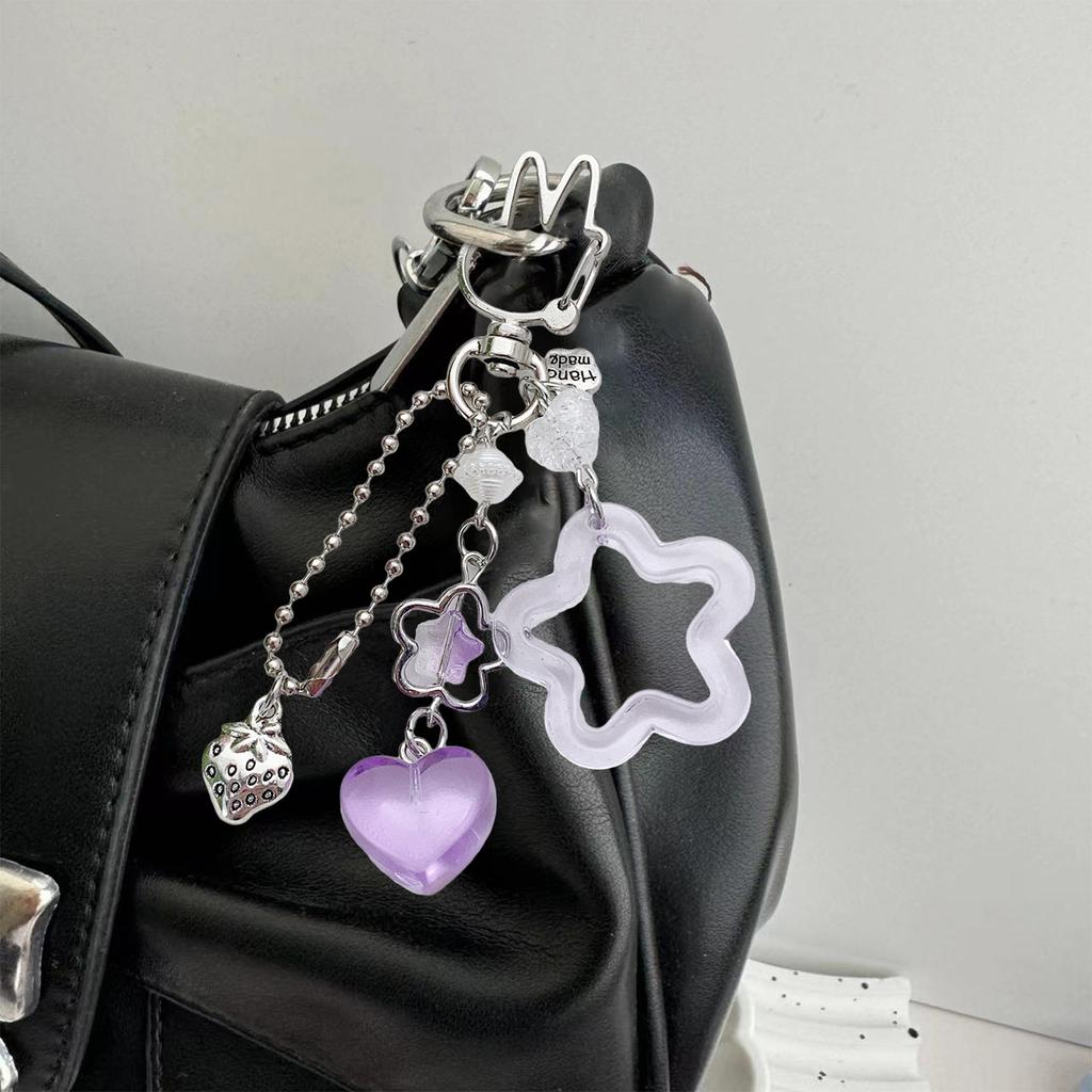 Handmade Five Pointed Star Keychain Durable Acrylic Alloy Bag Charm Accessory Lightweight Portable Keyring Decor