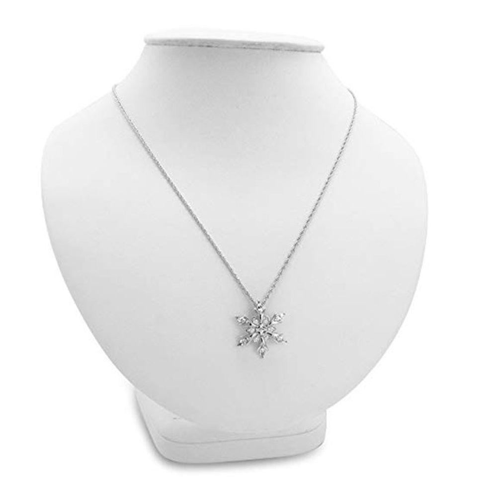 Women Frozen Snowflake Necklace Christmas Gift Silver Plated Rhinestone Crystal Pendant Chain