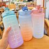 Large Gradient Frosted Sports Water Bottle with Straw, Portable & Durable, Outdoor Fitness Cup with Capacity Scale