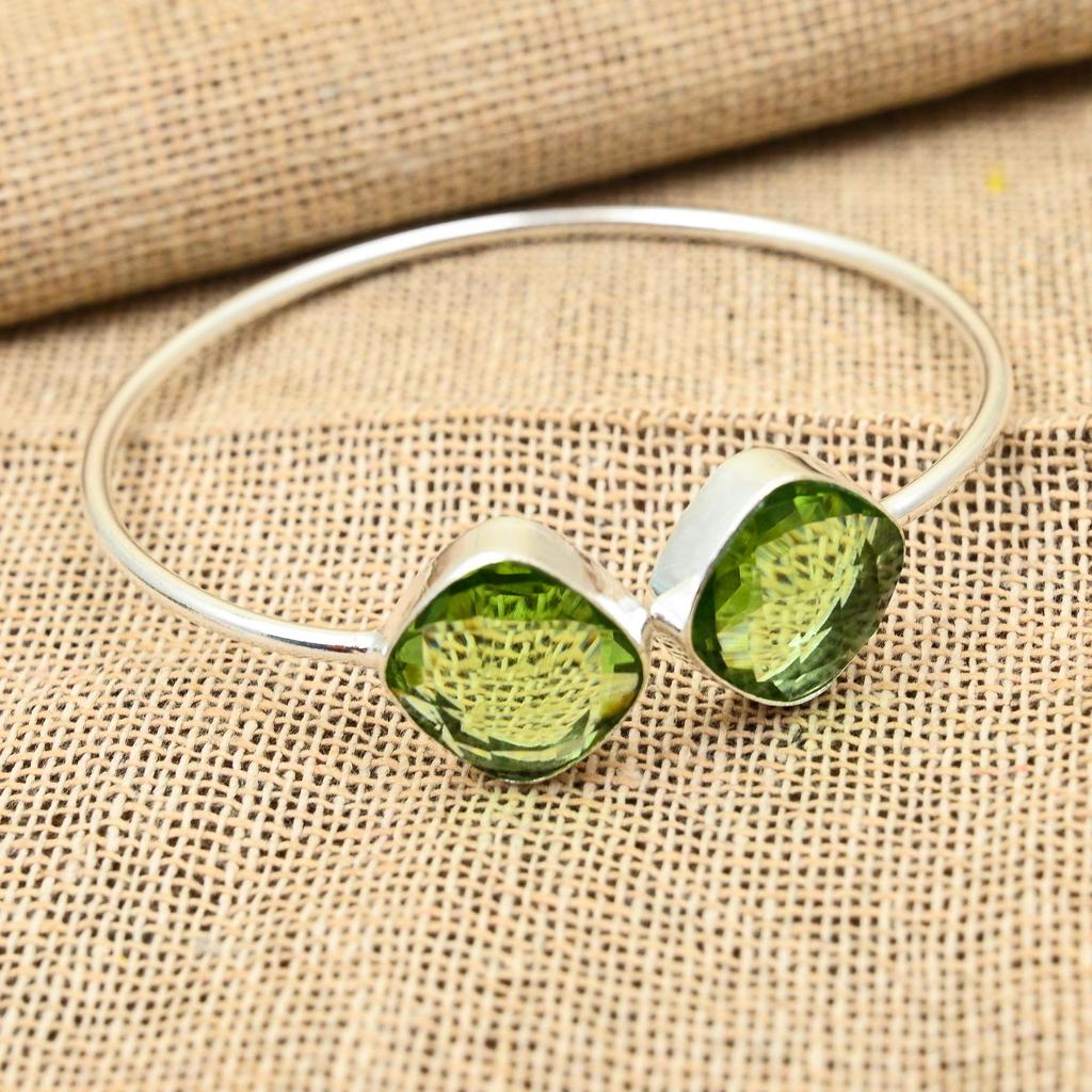Lovely Green Amethyst Gemstone Handmade Jewelry 925 Sterling Silver Cuff Bangle For Women