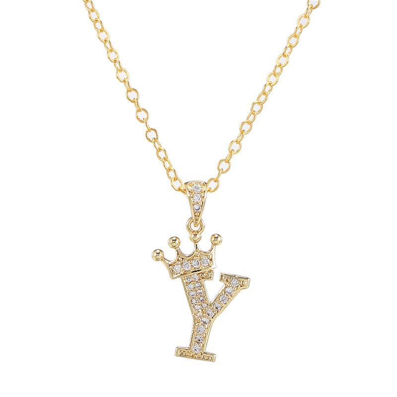 Zircon Crown Necklace New Necklaces Fashion Women's Necklace Pendant Simple English Letter Necklace