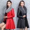 Autumn And Winter Women Medium Long Leather Windbreaker Coat Black Red Faux Leather Clothes