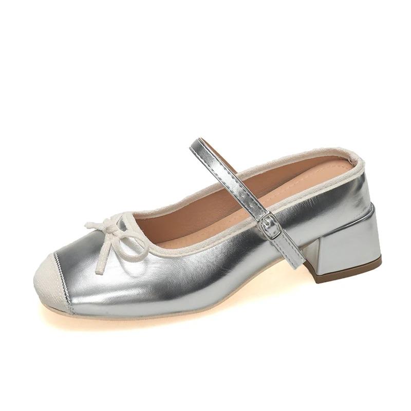 Fashion Women's Slippers Summer New Fashion High Heels Round Head Bow Bow Buckle Sandals Casual Coarse Heels Slippers Zapatos Mujer