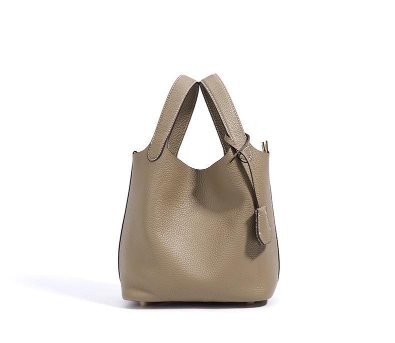 Genuine Leather Women's Bucket Bag Large Capacity Vegetable Top-handle Basket Bag