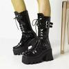 Women's Boots Cosplay Mid-calf Boots Rivet Buckle Female Wedges Shoes Fashion New Punk Chunky Shoes Designer Gothic Women Shoes
