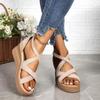 Wedges High Heel Women Summer Sandals Cross Strap Open Toe Rome Women's Shoes Casual Thick Bottom Suede Solid Sandales Femmes