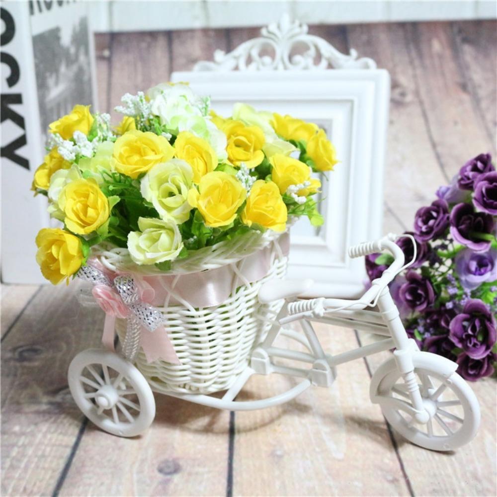 Bicycle Decorative Flower Basket Plastic White Tricycle Bike Design Flower Basket Storage Party Decoration Pots