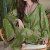 High-End Green Floral Lapel Pajamas Set for Women