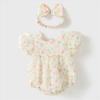 Romper Jumpsuit Bodysuit Floral Flower Baby Newborn Girl Summer Headband Set White One Size [Misia Luxury] [27165-27168]