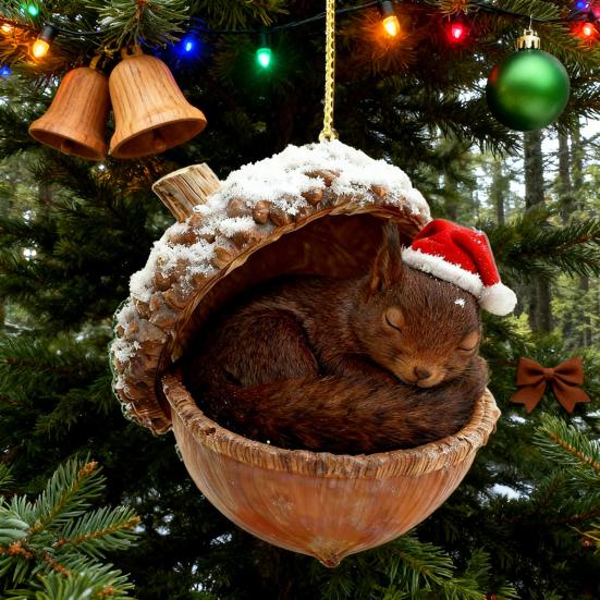 Yousheng 2D Forest Animal Acorn Ornaments Cozy Forest Animal In Snow Frosted Pine Cone Ornaments Woodland Creature Acrylic Hanging Ornament for Lover
