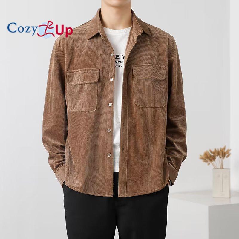 Cozy Up Men's Casual Shirt Corduroy Long Sleeve Button Down Work Shirt Jacket with Pockets