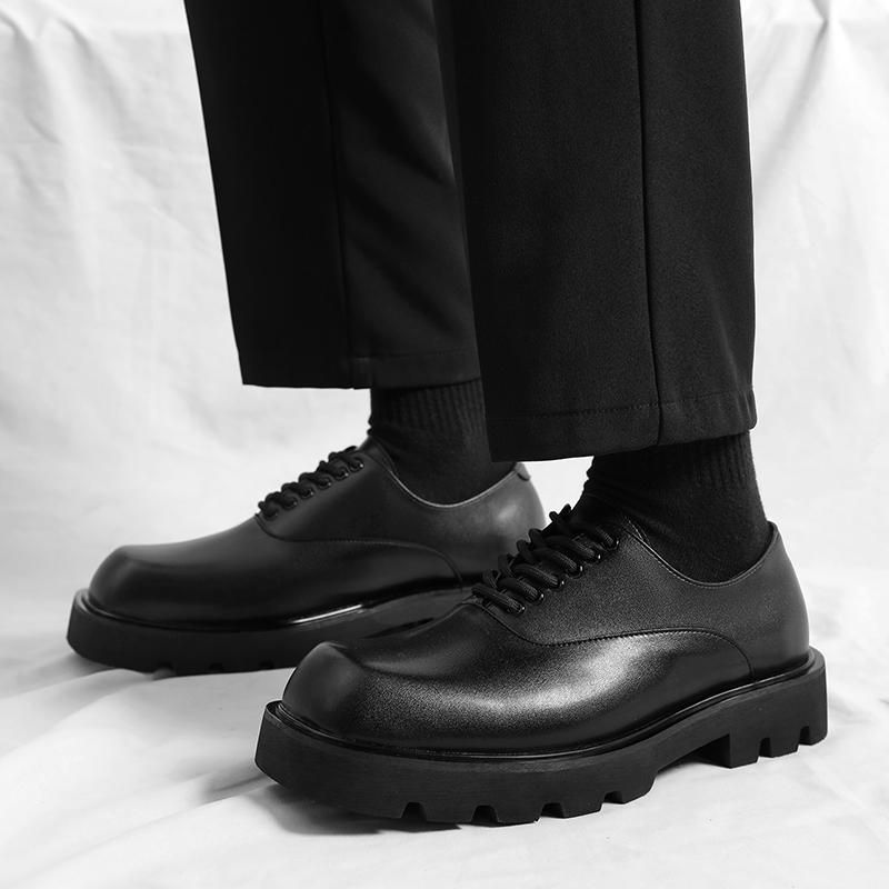 Trendy Gentleman Men's Casual Thick Soled Leather Shoes Minimalist and Versatile Style Fashion Party Office Elevated Shoes