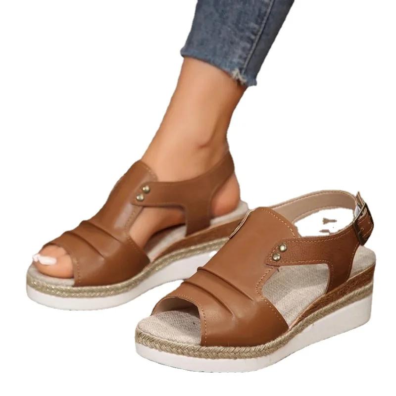 Fashion Women Fashion Wedge Sandals Female Ankle Wrap Strap Platform Sandles Woman Open Toe Thick Bottom Shoes Sandalias Mujer