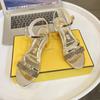 Rhinestone Sandals Med High Heels Female Shoe 2024 Women Buckle Strap Two Weare Medium High-heeled Girls New Block Fashion Bei