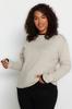 Women's Style Plus Size Beige Stripe Detailed Knitwear Sweater