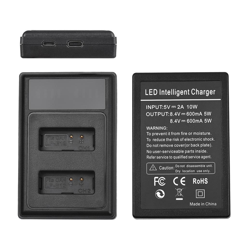 Andoer LP-E12 USB Intelligent Charger & Battery Kit 1PCS Dual Channels Camera Battery Charger +