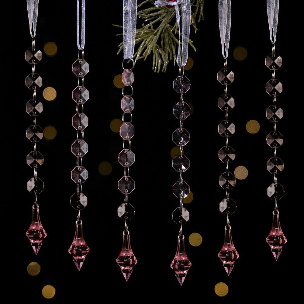 6pcs/set Transparent Acrylic Ice Pendants Sparkling Christmas Tree Hanging Festival Favors