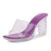 Transparent High Heels Summer New Waterproof Table Thick Heel Multi-color Thick-soled Crystal Sandals Slippers Women's Fashion