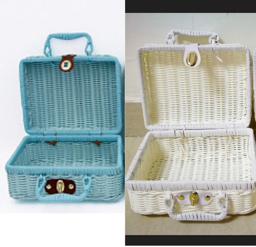 Portable PP Rattan Baskets Picnic Storage Basket Retro Wicker Suitcase Woven Hand Gift Box Sundries Cosmetic Organizer Boxs