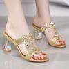 Fashion Rhinestone High Heel Comfort Soft Leather Sandals Women's Open Toe Summer Fashion Elegant All-match Roman Beach Shoes