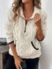 Women'S Fashion Fuzzy Sweatshirt, Solid Color, with Lapel Collar and Zipper Detail, for All-Season Comfort Pullover