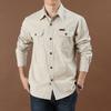 Men's Casual Loose-Fit Long-Sleeve Shirt - Solid Color, Large Size, Autumn Workwear with Pocket