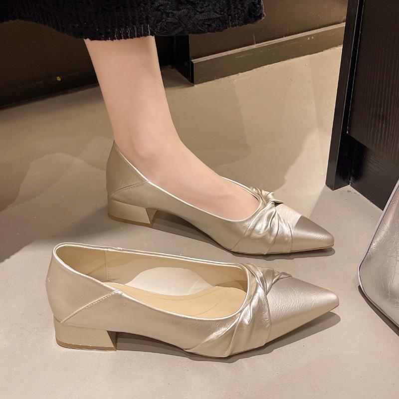 Fashion XiangXiangLi Pointed Toe Butterfly Knot Slip-On Chunky Heel Single Shoes Elegant Women's Footwear Casual Comfortable Design