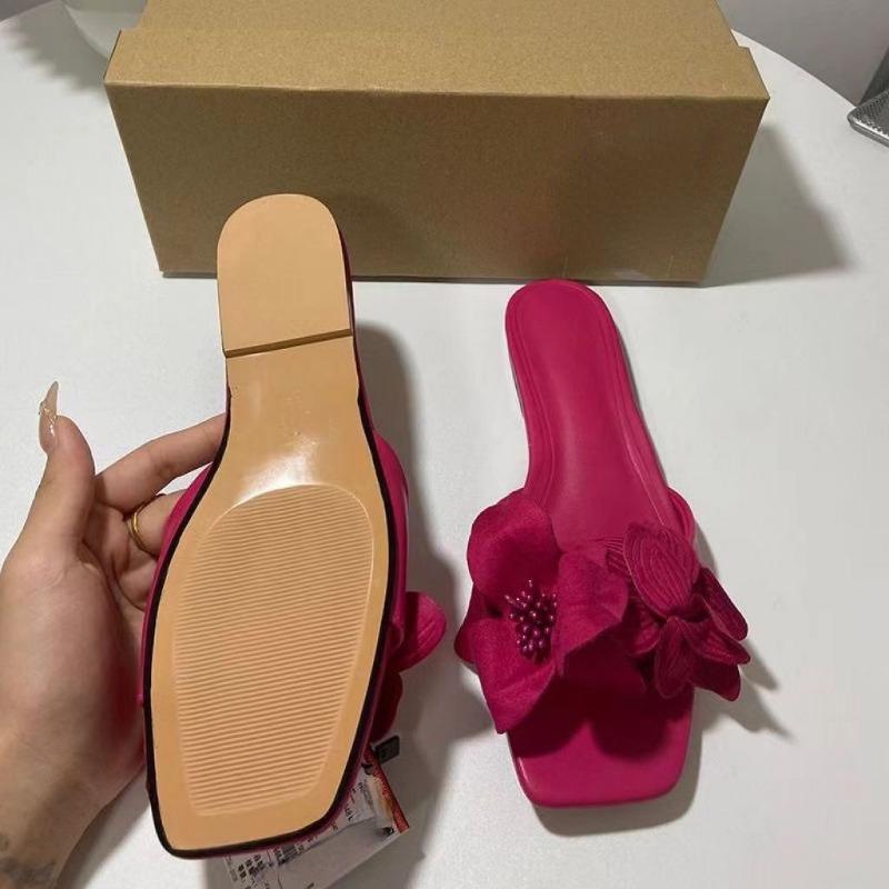 Fashion Summer New Plus Size 43 Women's Slippers Korean Style Fashion Outer Slippers Elegant Flower Ladies Flat Slippers Chaussure Femme