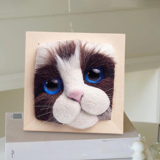 Photo Frame Ornaments with Shaping Base Wool Felt Interactive Lovely Cat Head Doll Knitting Kit Household Supplies