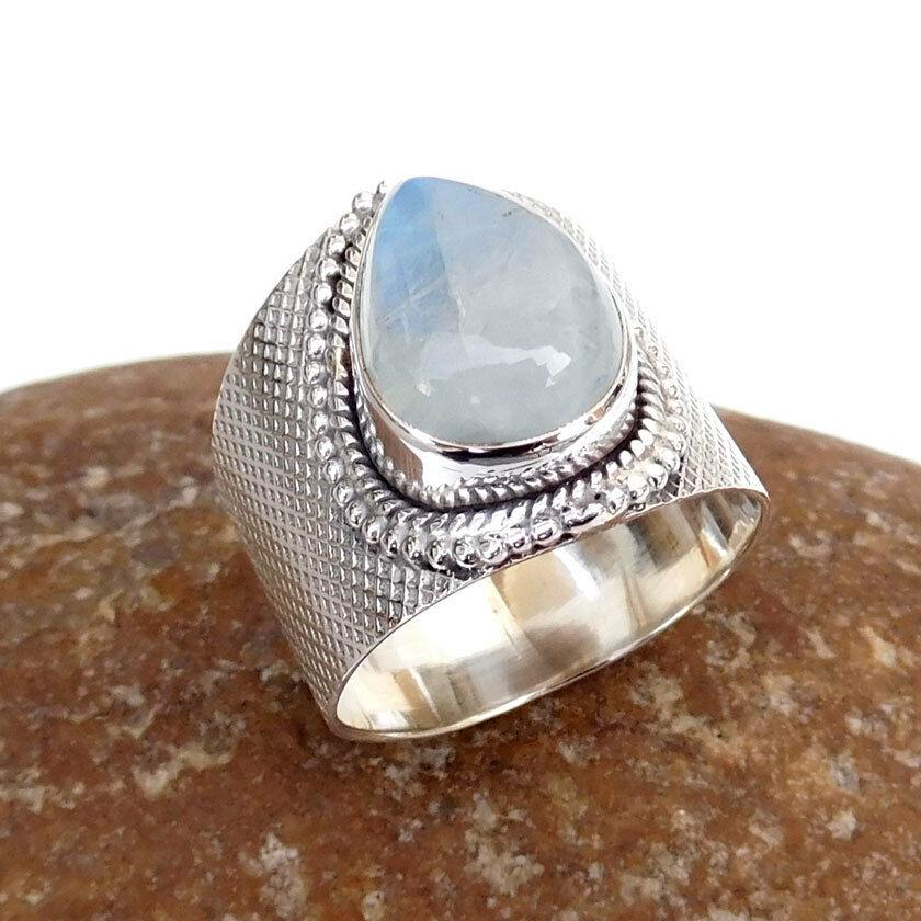 Rainbow Moonstone Solid 925 Sterling Silver Women Boho Designer Handmade Women Ring Wedding Gift Jewelry