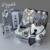 Newborn Baby Boy Gift Box: Off-White & Grey Striped Outfit - High-End Spring Festival Full Moon Collection