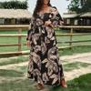 Autumn Women's Dress Printed Lantern Sleeve Waisted Plus Size Dresses