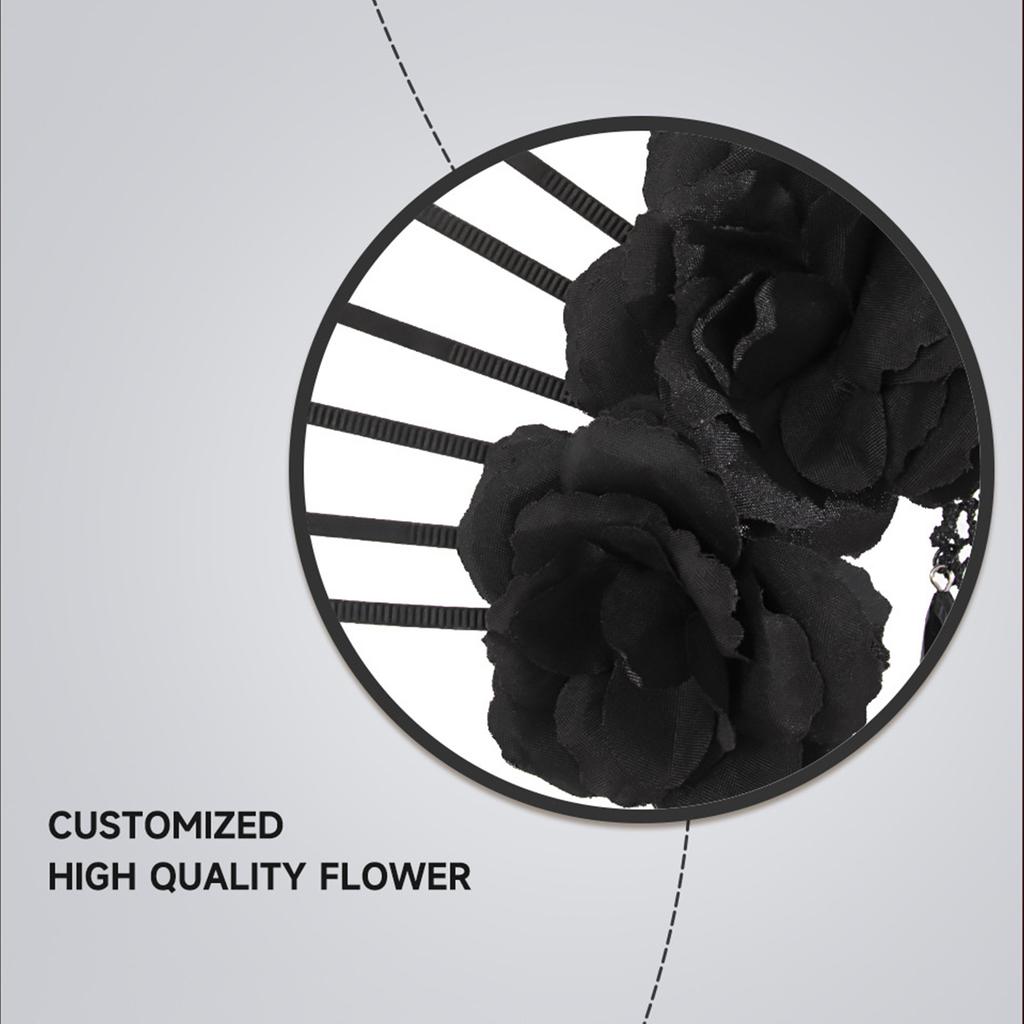 Gothic Queen Bride Costume Headband with Mesh and Rhinestone Lace Flower Crown for Halloween Cosplay Party Festivals