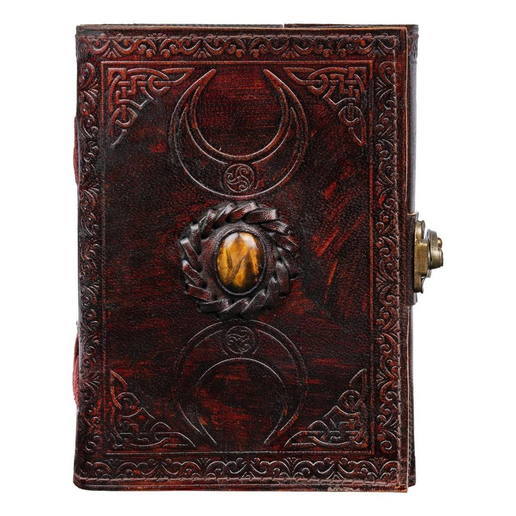 Leather Diary for Men & Women with Semi Precious Stone & Antique Buckle Lock