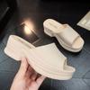 Fashion Women's Slippers Solid Color Casual Platform Sandals Slipper Open Toe Wedge PVC Chunky Middle Heel Ladies Slides Shoes