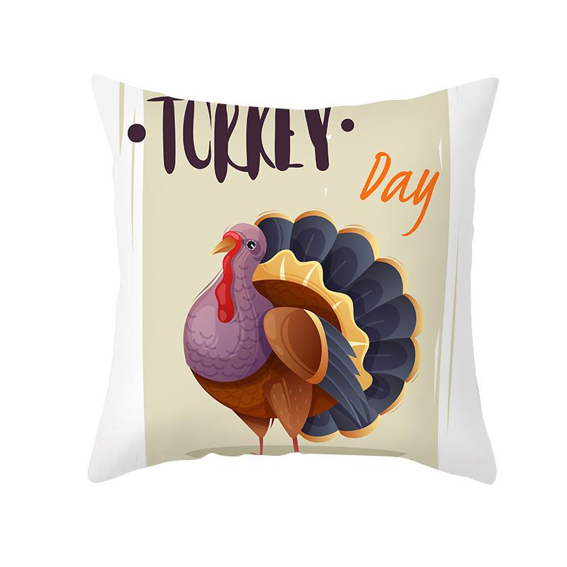 Autumn Harvest Thanksgiving Cushion Cover New Arrival Turkey Pumpkin Peach Skin Printed Cushion