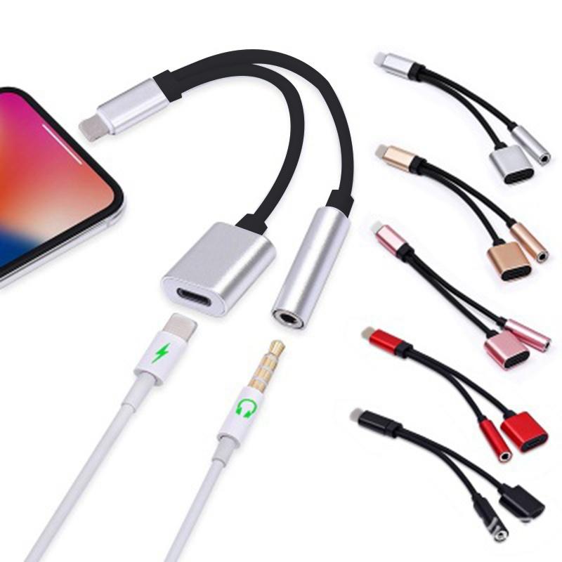 Adapter Charger Audio Cable 2 In 1 Charge To 3.5 Mm Jack Headphone Aux Converter for Apple Iphone 7 8