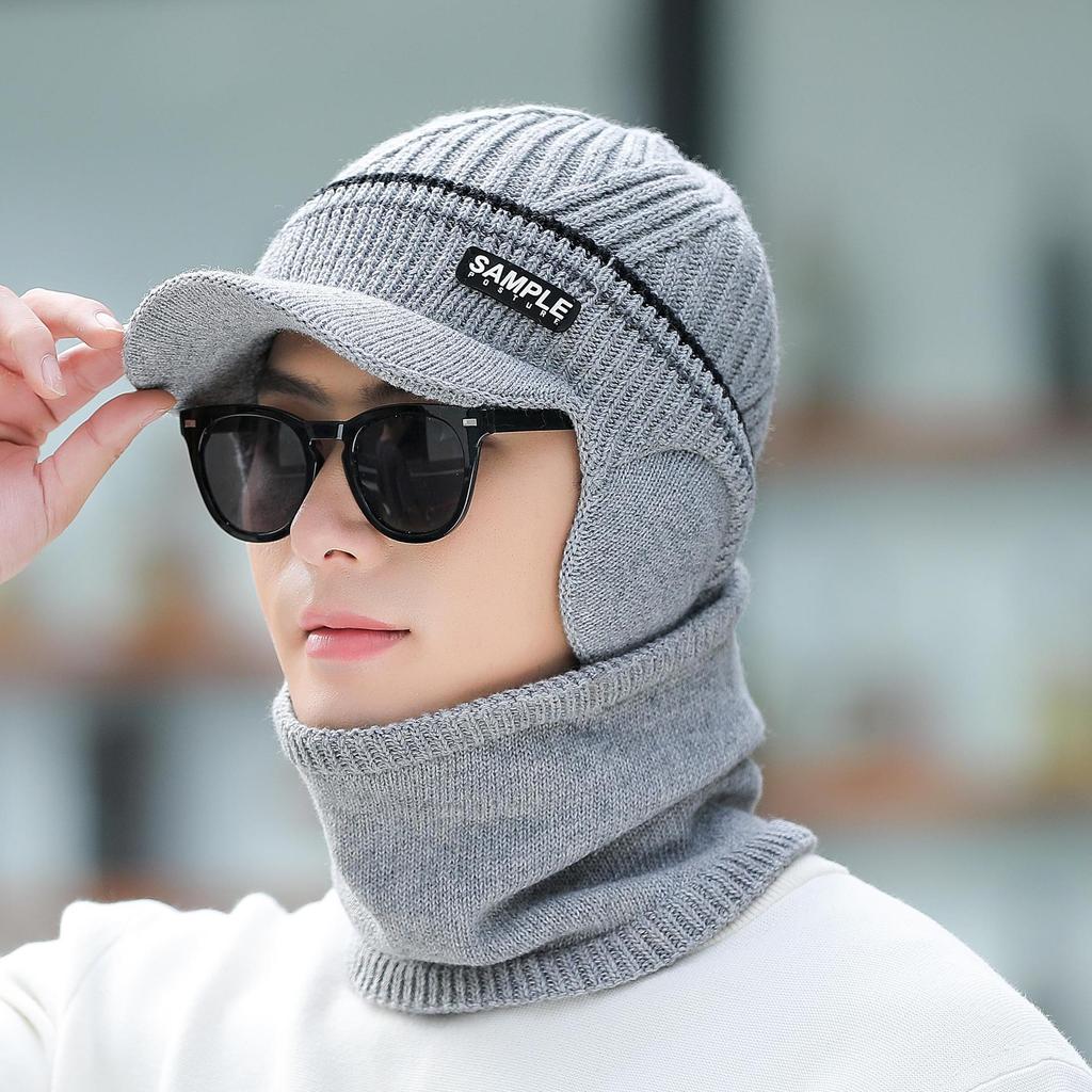 Hat Men's Winter Warm Trendy Woolen Hat Big Head Size Boys Knitted Hat Men's Winter Cold Hat Cotton Hat Dome