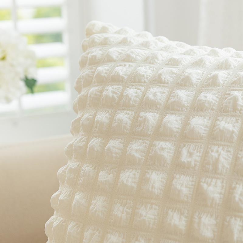 Cream Style Pillow Home Sofa Cushion Ins Simple Solid Color Elastic Puff Plaid Pillow Cover Bedside Cushion