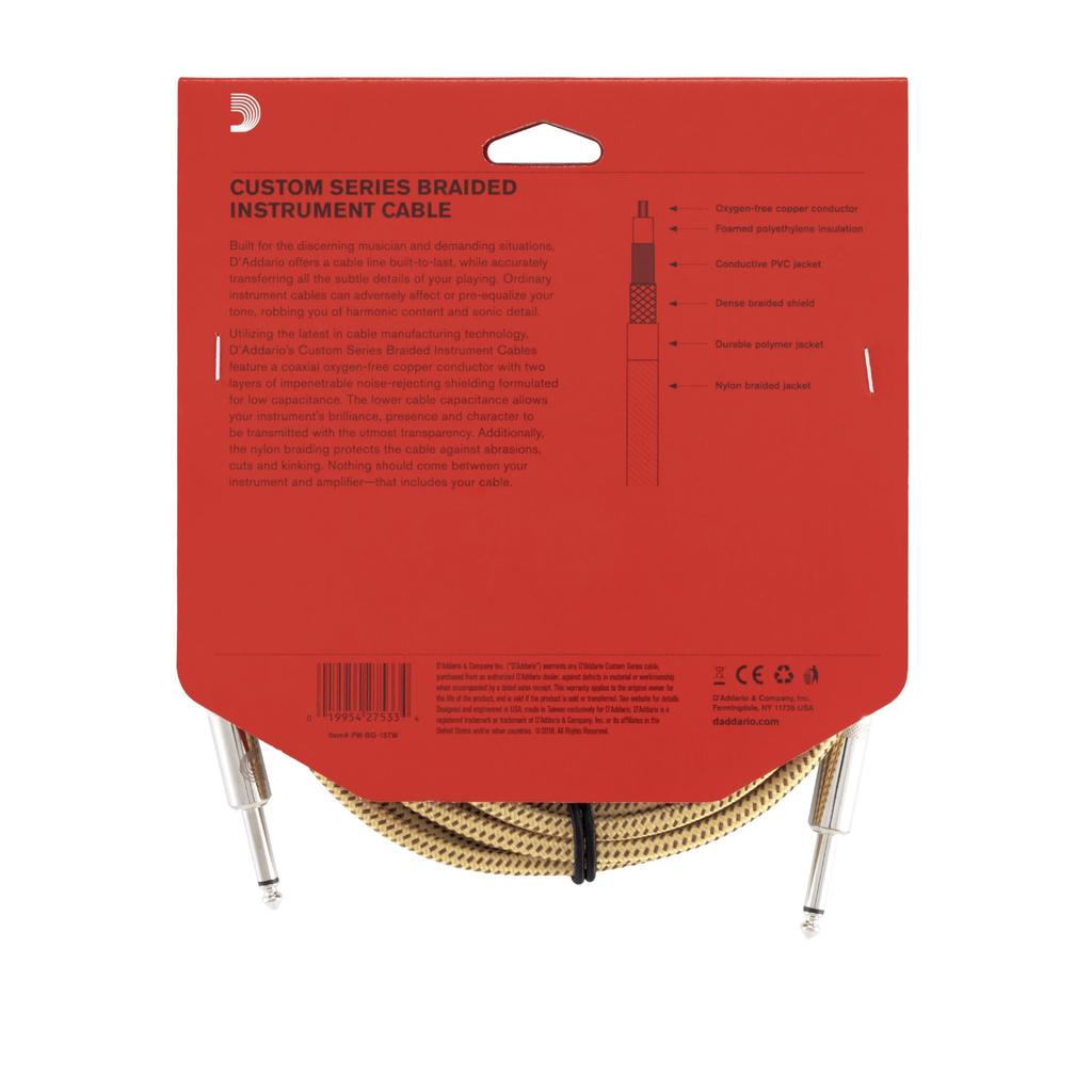 Shielded Cable Custom Series Braided Instrument Cable Tweed D'Addario (Guitar Shield) PW-BG-15TW (4.6m S-S) []