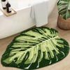 Fashion Leaf Bathroom Mat, Thick Flocking Floor Mat, Non-Slip Machine Washable Bathroom Carpet, Absorbent, for Shower, Bathtub, Sink