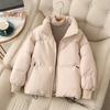 Winter Down Coat Padded Hooded Stand Collar Pockets Zip-up Parka Windproof Heat Retention Daily Cold Weather Outwear Cotton Jacket