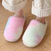 Tie Dye Fluffy Fur Slippers for Women  Winter Closed Toe House Home Slippers Woman Non Slip Flat Heels Indoor Cotton Shoes