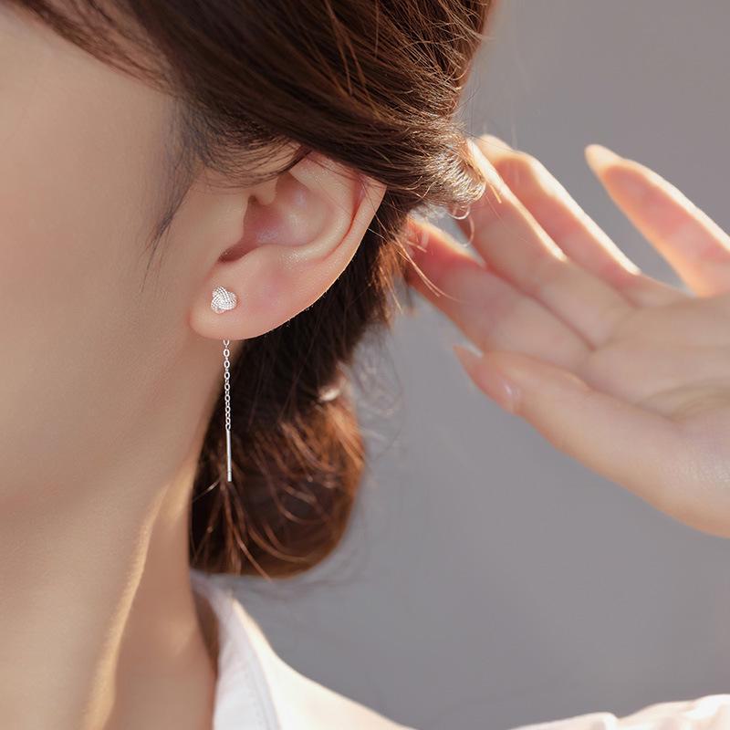 Banyan Tree S999 Silver Ruyi Knot Tassel Face-Slimming Earrings - Women's Luxury Niche 2024