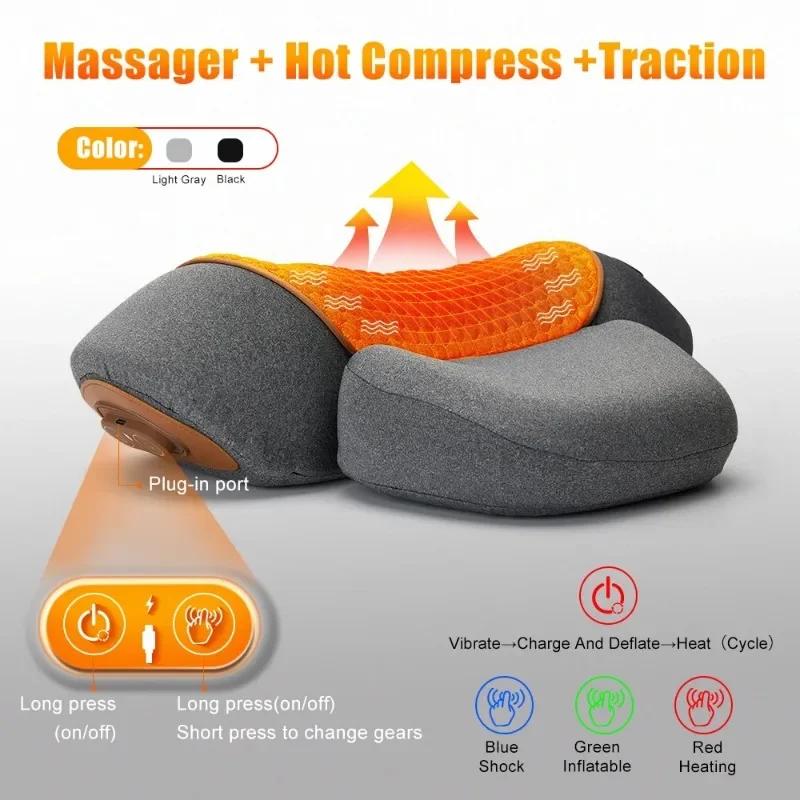 New Electric Neck Massager Pillow Cervical Heating Vibration Massage with Hot Compress Traction for Neck Shoulder Back