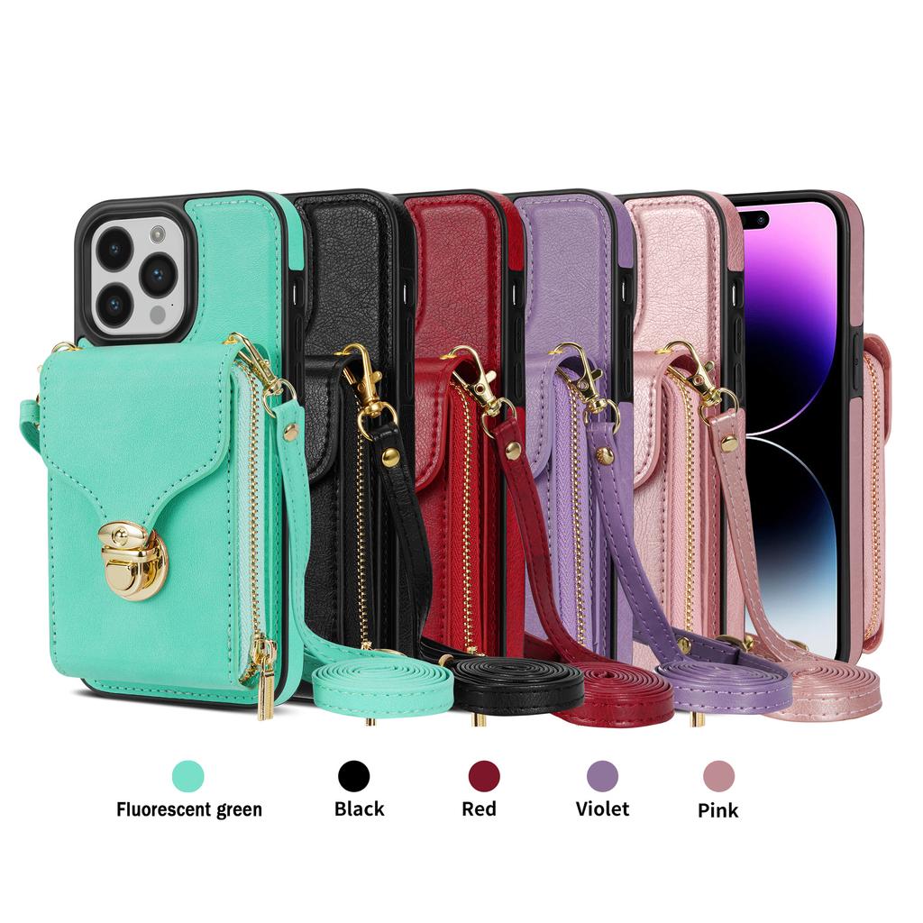 Crossbody Leather Wallet Vertical Cards Bag Case For Iphone 14 13 12 Mini 11 Pro X Xs Max Xr 8 7 Plus Se 2020 Zipper Purse Cover