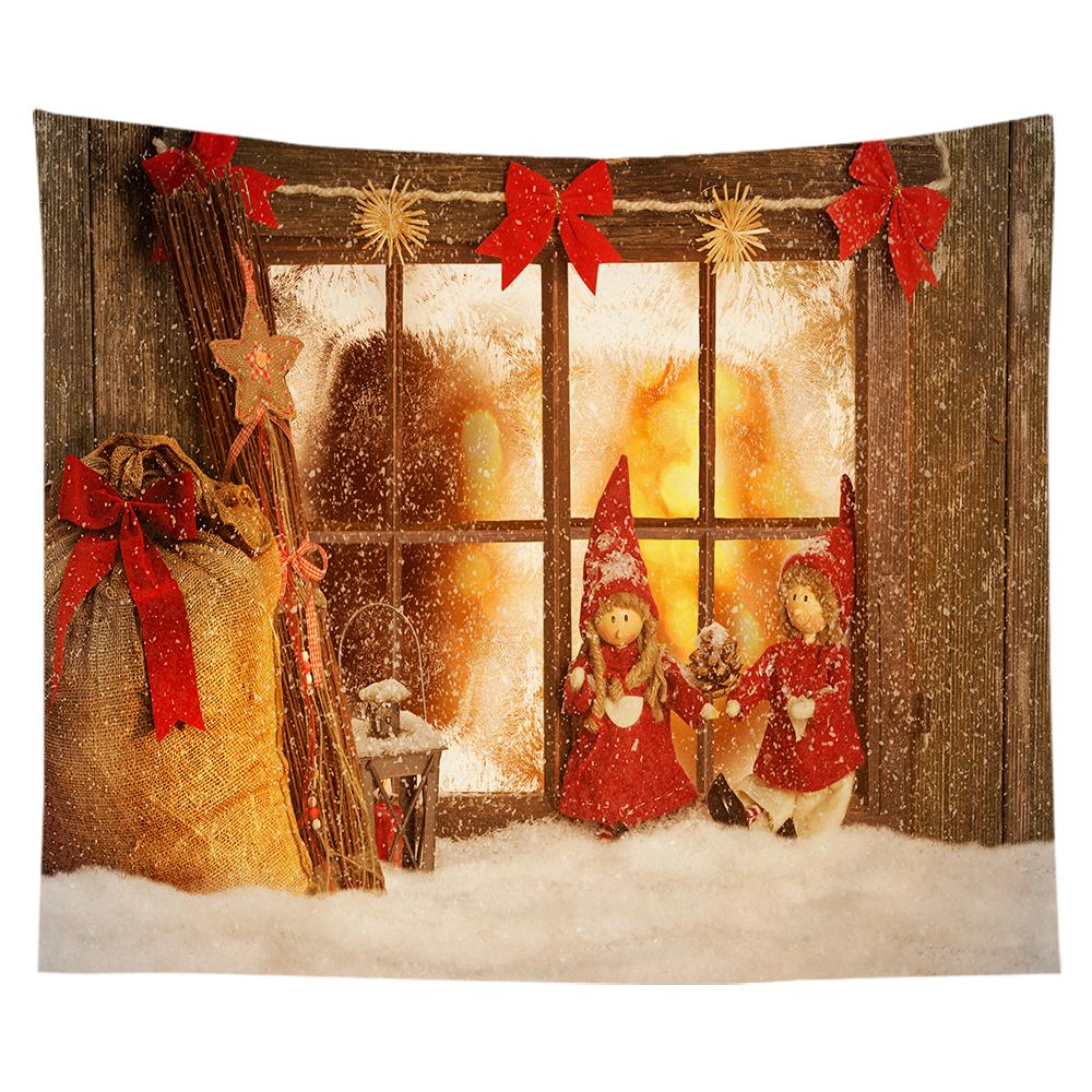 Christmas Tapestry Snowflake Santa Claus Winter Night Hanging Cloth Fireplace Home Christmas Home Wall