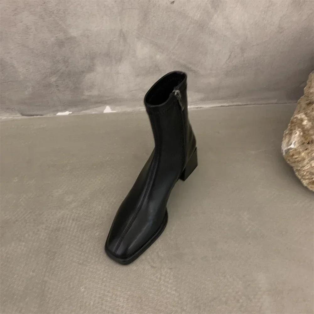 Women Ankle Boots Woman Square Heel Fashion Zipper Autumn Winter Women's Shoes Leather Girl's Short Booties