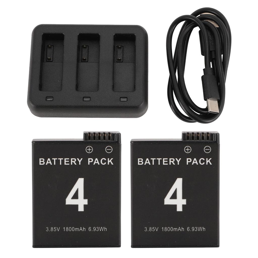Battery Replacement for Osmo Action 3 4 Camera 3 Slots Quick Charger 2PCS 1800mAh Battery Type C